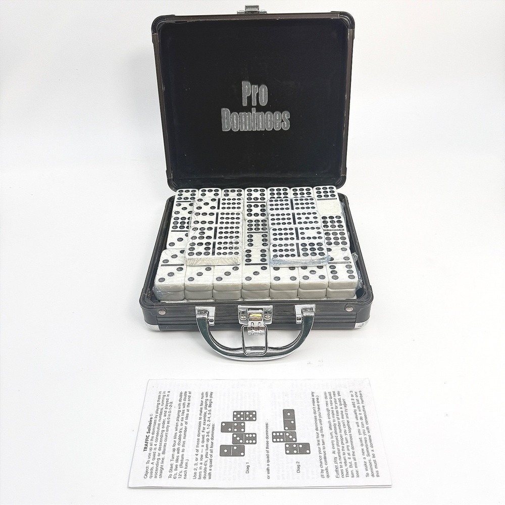 New Pro Dominoes Double 12 Set 91 Tiles Aluminum Carrying Case Instructions